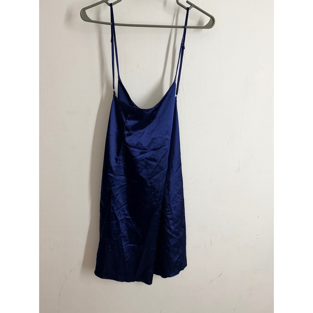 Ekouaer Royal Blue Satin Slip Dress XL V-Neck Adjustable Spaghetti Strap Mini
